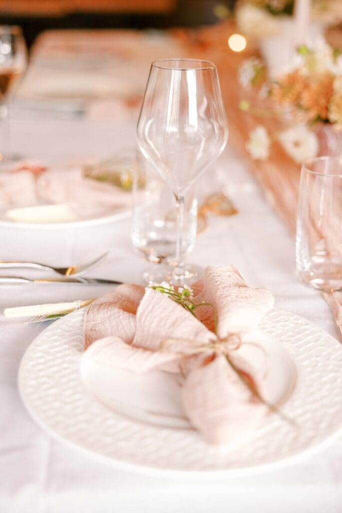 Pink and white table setting